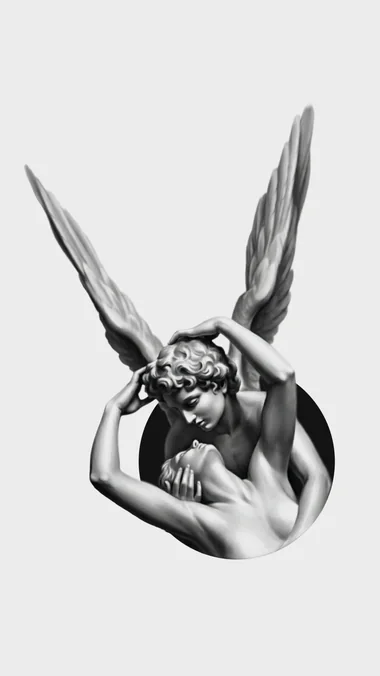Flash #010 — Cupid & Psyche fine line flash tattoo in Prague by Andrey Kovalov
