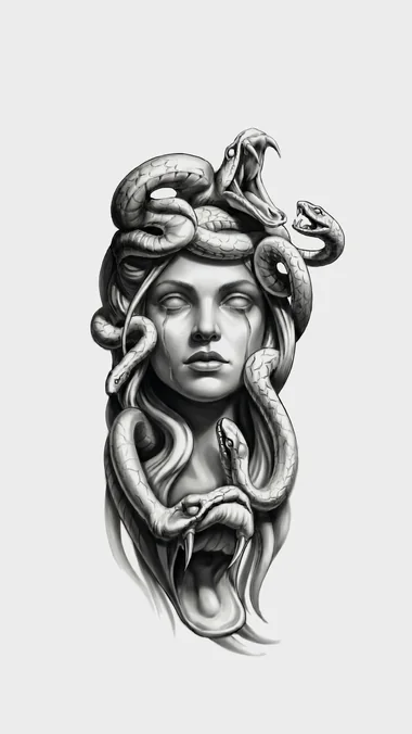 Flash #011 — Medusa fine line flash tattoo in Prague by Andrey Kovalov