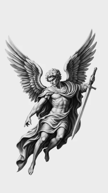 Flash #012 — Archangel fine line flash tattoo in Prague by Andrey Kovalov