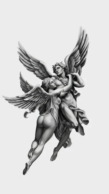 Flash #009 — Twin Angels fine line flash tattoo in Prague by Andrey Kovalov